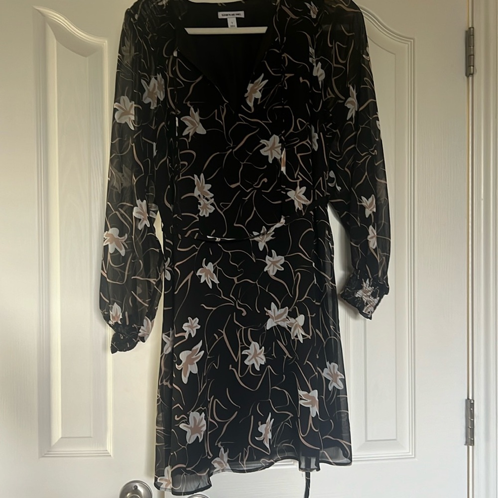 Elizabeth and James brand sheer long sleeve dress in floral print.